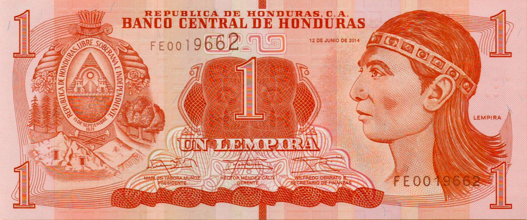 Honduras 1 2014 UNC Front P-096/b